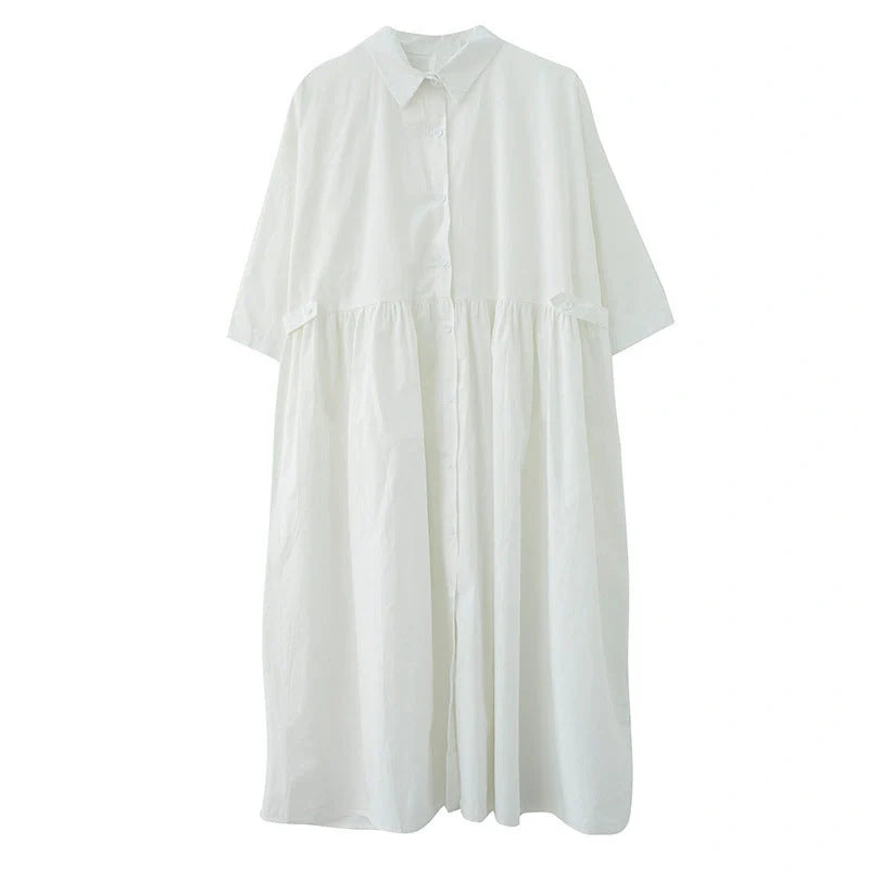 Casual loose fit linen short sleeve dress for women in white and black
