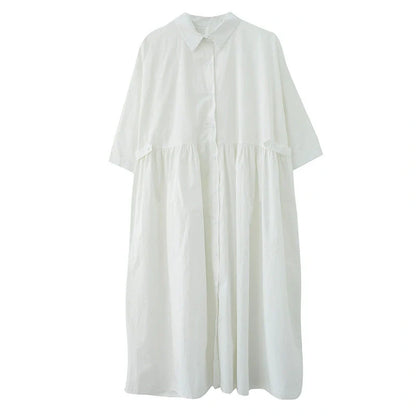 Casual loose fit linen short sleeve dress for women in white and black