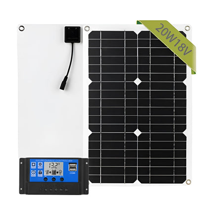 Black and white monocrystalline solar panel, 180W, 420 x 280 mm, with optional black and blue ABS controller