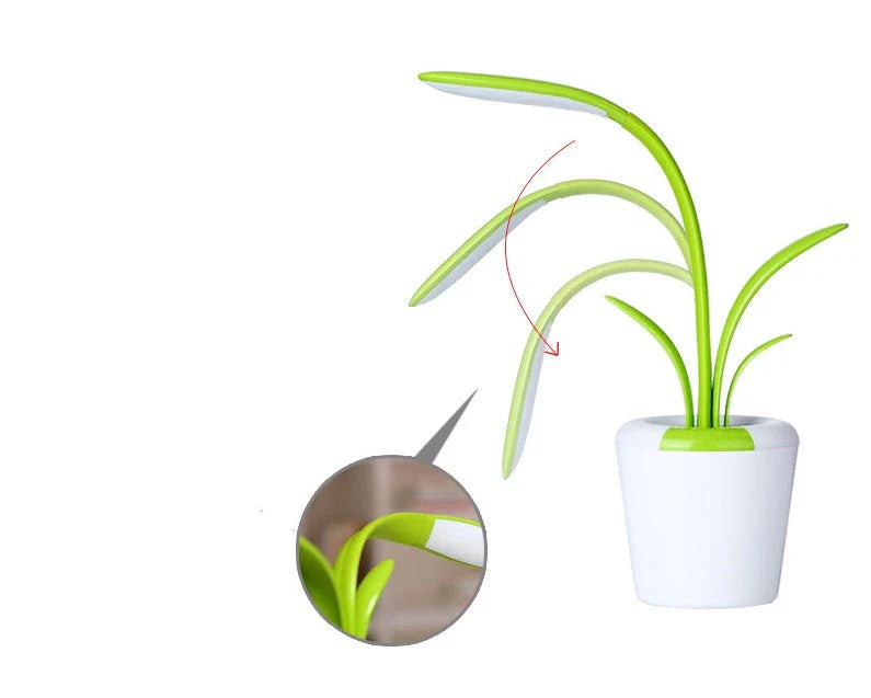 A stylish, plant-inspired LED desk lamp with three brightness levels and a rechargeable battery for cordless convenience