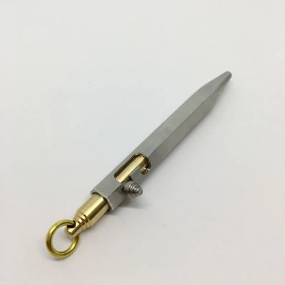 Six-sided stainless steel brass keychain push pen with metal shell and keychain attachment