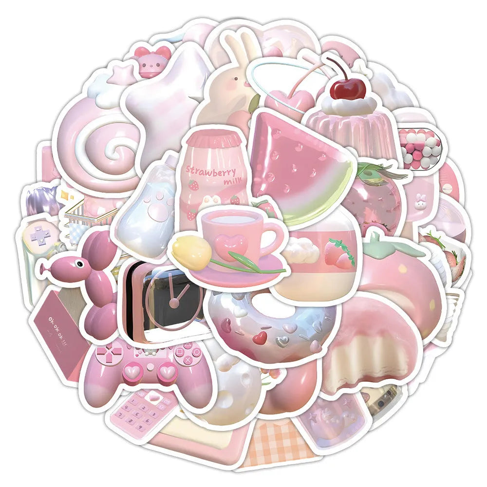Pink girl heart 3D decorative stickers showing realistic dimensional effects and adhesive backing
