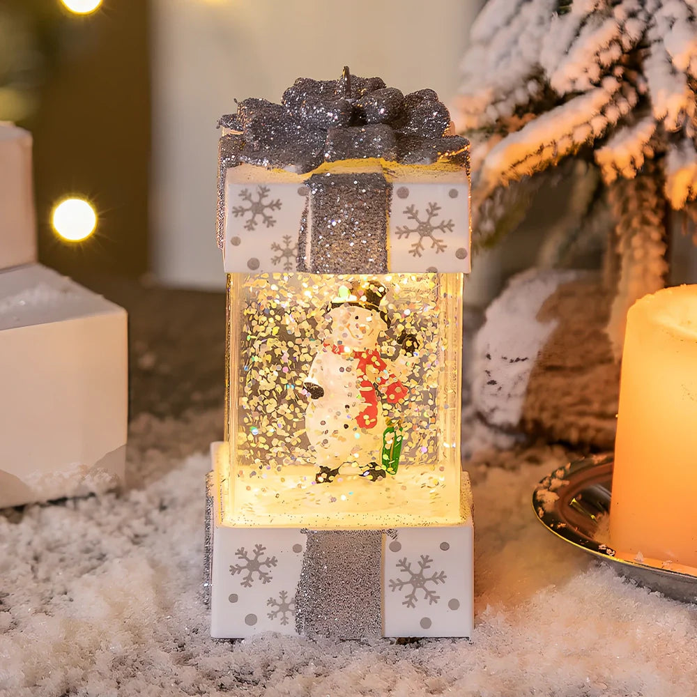 Red and white Christmas crystal ball lights with cartoon designs measuring 5.5cm