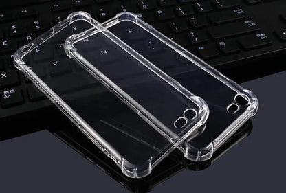 Transparent TPU iPhone case showing phone through clear material with 1.2mm slim profile
