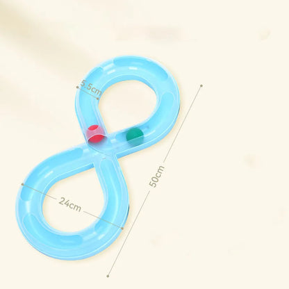 Interactive cat turntable track toy with ball system and teasing stick for feline enrichment