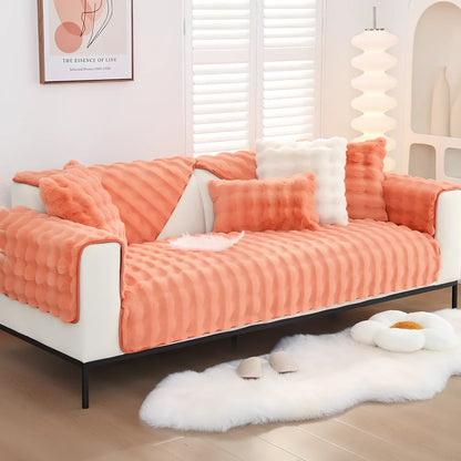 Flannelette sofa cushion with bubble plush texture in square pattern, available in multiple sizes and colours