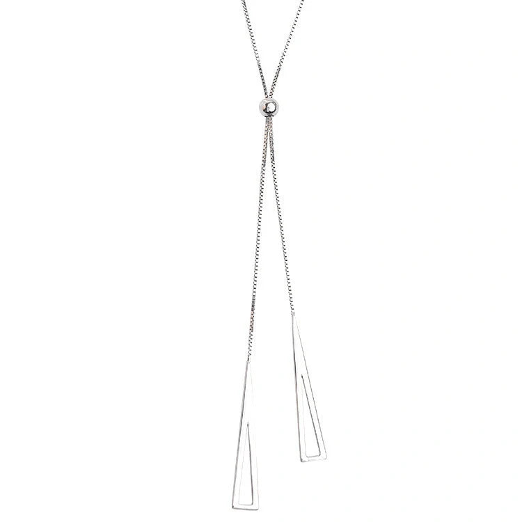 Adjustable sterling silver geometric triangle clavicle necklace for women with a modern design