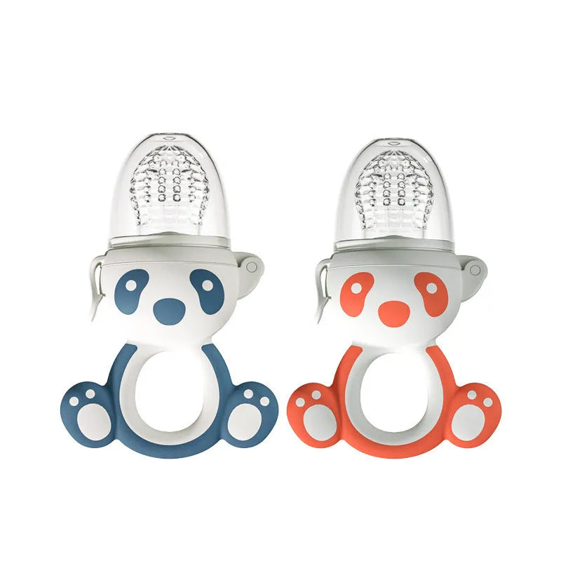 Silicone teething feeder bag in blue or khaki red for babies over 6 months, molar stick fruit supplement device
