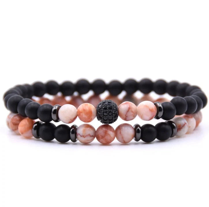 6mm Natural Stone Beaded Bracelet with Micro-inlaid Zircon, elegant handmade jewellery
