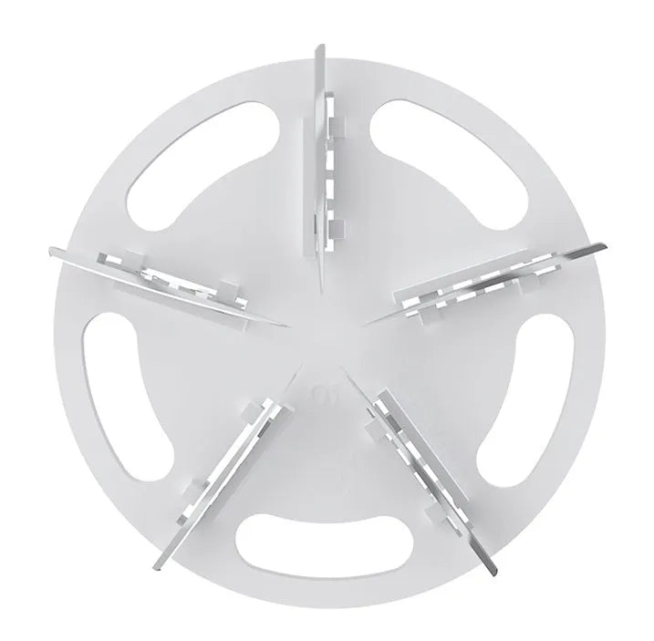 White rechargeable bulb remover tool with plastic case, 145x62x65mm, shown with cutter head options.