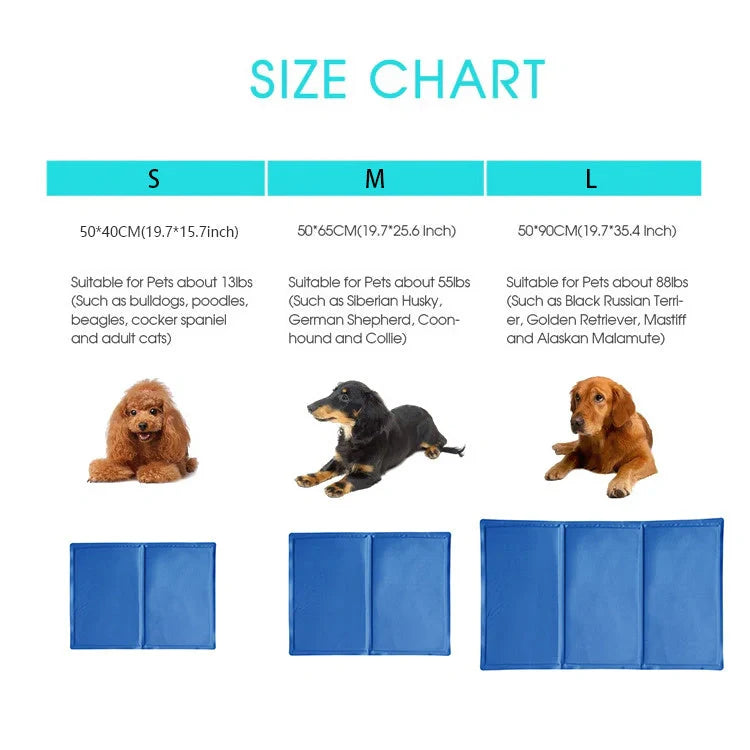 Blue dog cooling mat with pressure-activated ice crystal technology for summer heat relief