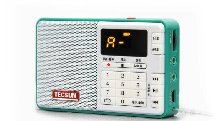Tecsun Q3 portable digital audio player and FM broadcast recorder in multiple colour options.