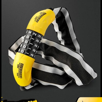 95cm zinc alloy bicycle chain lock for mountain bikes in black or yellow colour with key or combination lock