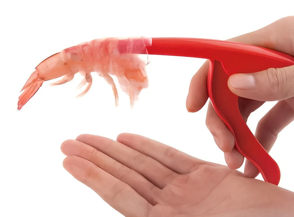 Stainless steel shrimp peeler tool with ergonomic handle for quick shellfish preparation