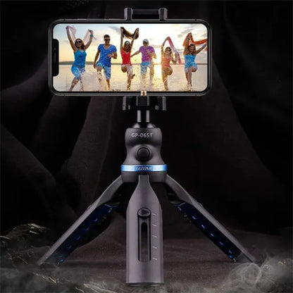 Black desktop smartphone tripod compatible with Apple iPhone and Huawei P30 models