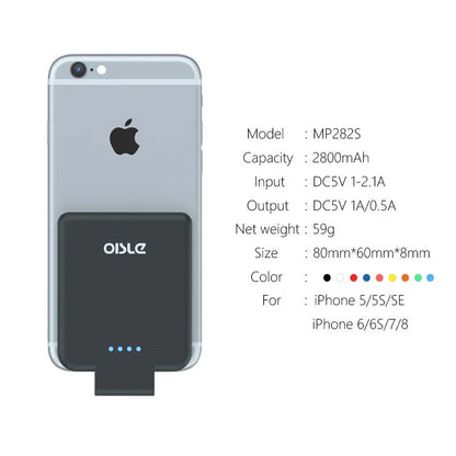 MP282P back clip battery in five colour options showing 90mm x 61mm dimensions