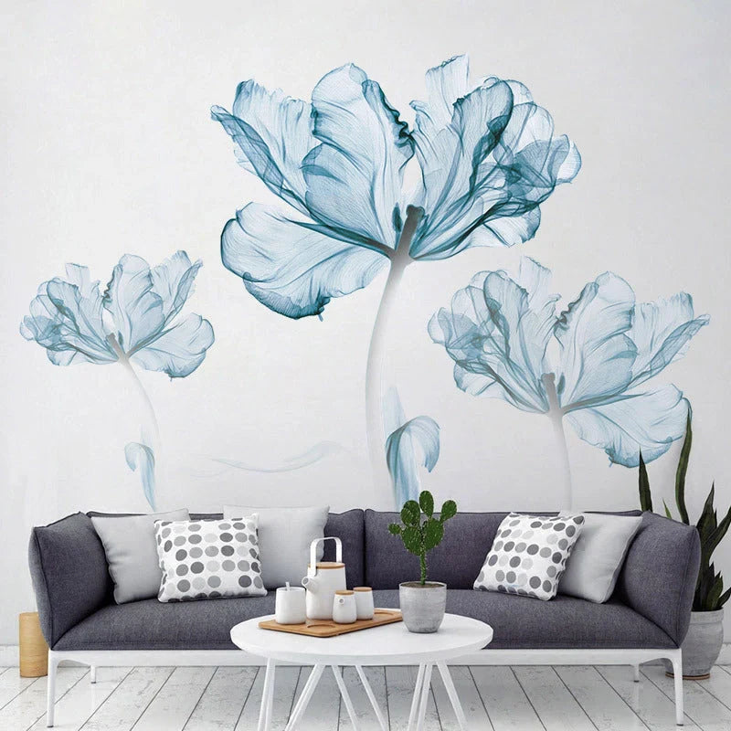 Nordic blue flower wall stickers for elegant home decor