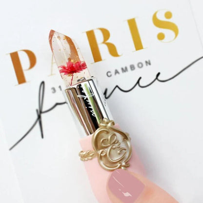 Six Flower Crystal Jelly Magic Lipgloss tubes in Green, Pink, Purple, Red, Rose, and Yellow colours showing high-shine finish