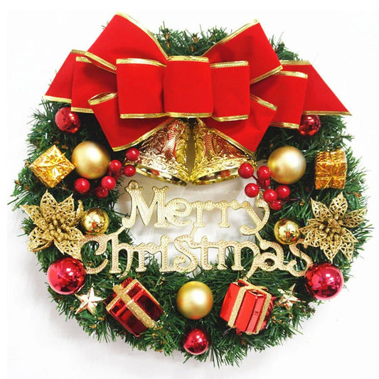 Christmas wreath with natural pine, pine cones, berries, and creamy clover frost decoration