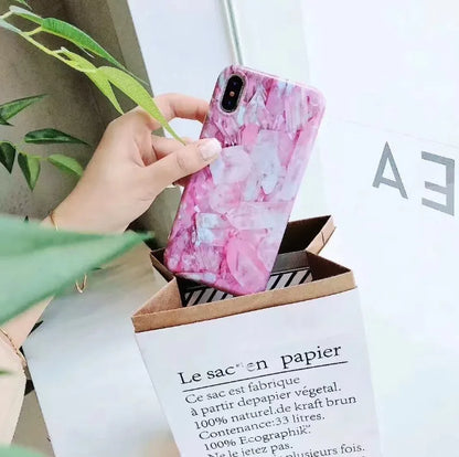 Colourful stone pattern soft back cover phone case for iPhone models on a white background.