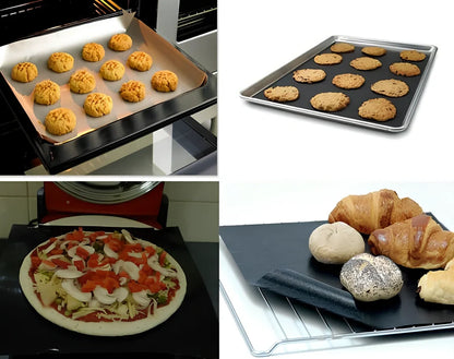 Black and yellow reusable BBQ grilling mat measuring 400x330mm with non-stick PTFE-coated surface