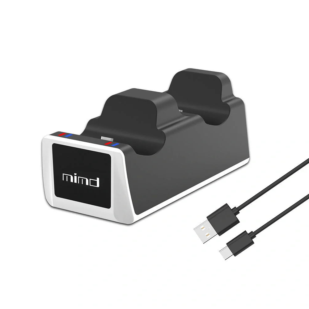 PS5 Wireless Controller Dual Charge Dock in black and white, charging two controllers simultaneously