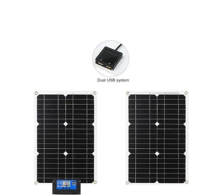 Monocrystalline Solar Panel 180W 12V 2.5A DC Output with USB 5V 1.7A PET Coated 420 x 280 mm Portable Solar Panel for Camping and Off-Grid Charging in Black and White