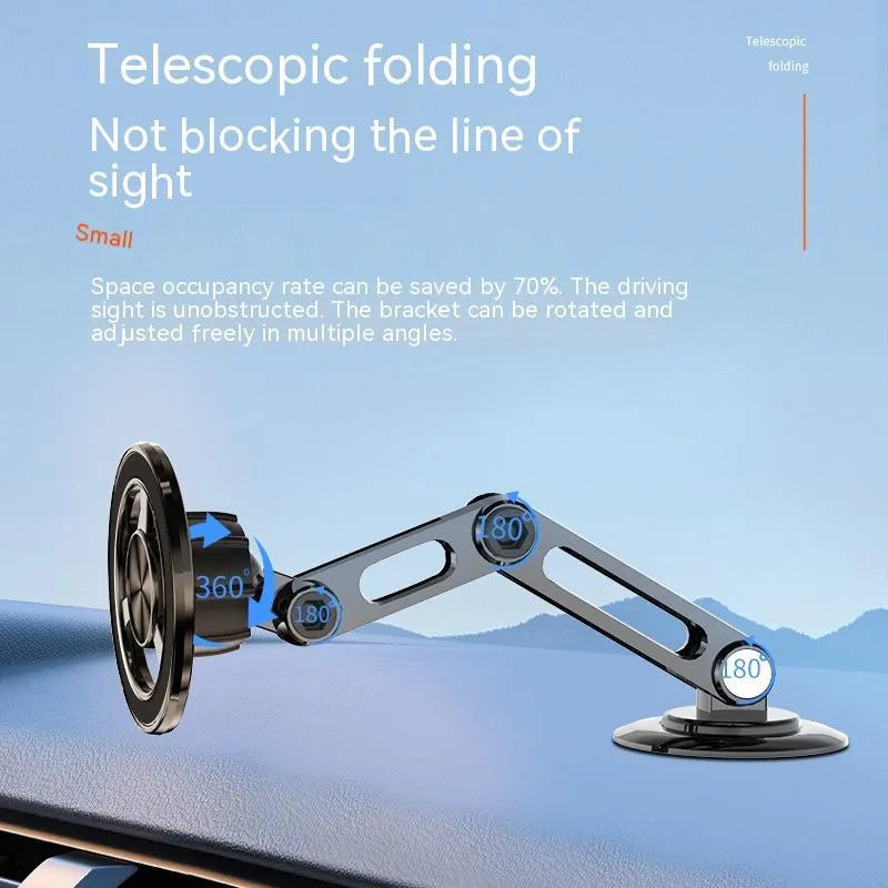 All-metal magnetic car phone holder in silver colour with 360-degree rotation ball joint