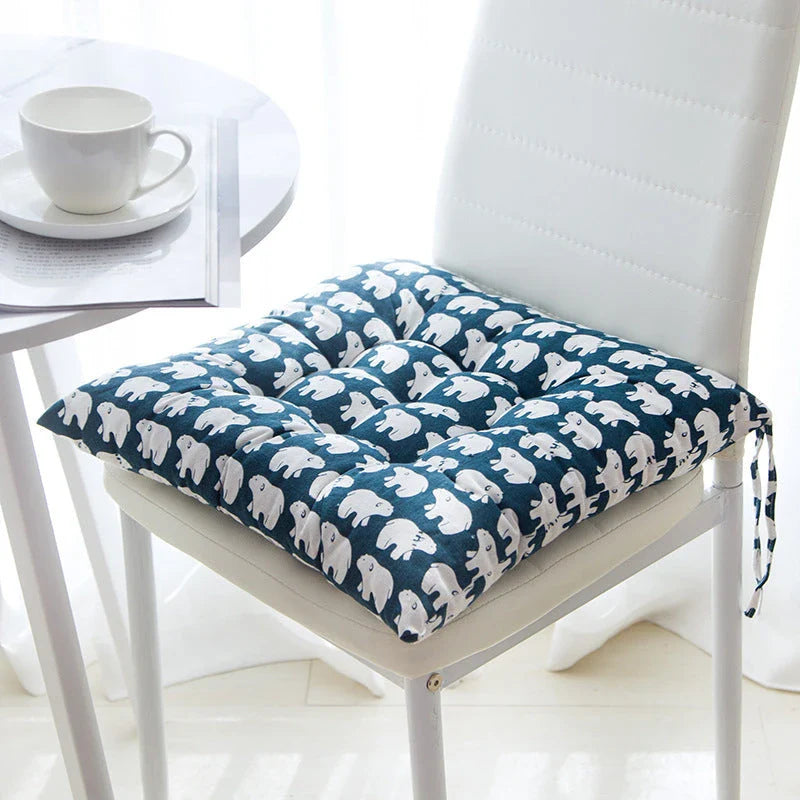 Soft and supportive linen-cotton chair cushion with various color and pattern options