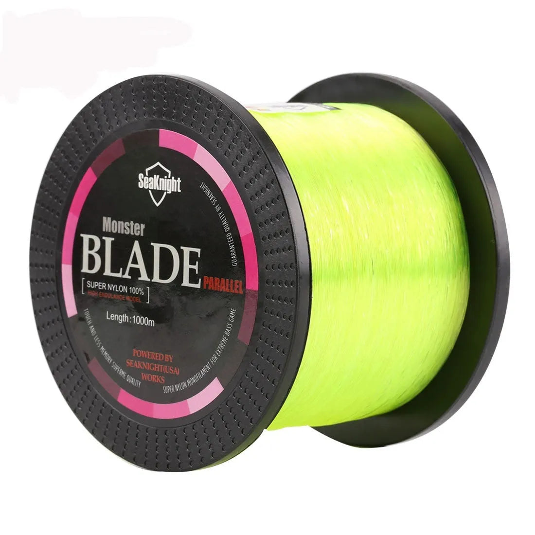 Seaknight 1000 M nylon fishing line spool in one of five colours: white, green, blue, yellow, or black.