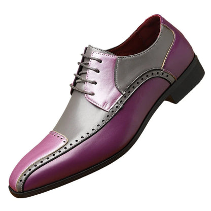 Men's black leather business casual shoes with stitching detail and a low-top design.