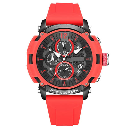 Men's black quartz watch with luminous hands on a 51mm case, showing calendar window and 24mm band.