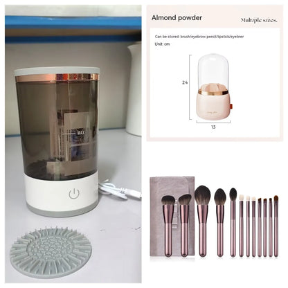Grey and white portable electric makeup brush cleaner machine with USB charging cable