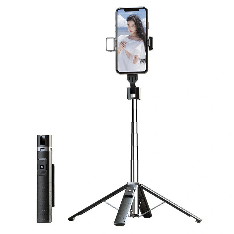 Aluminium alloy quadrupod selfie stick with dual fill lights and Bluetooth compatibility