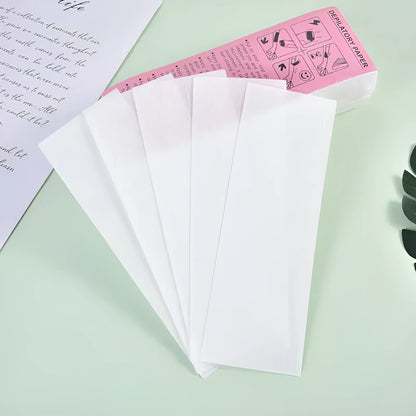 Non-woven fabric hair removal waxing paper strips in pack of 50 or 100 pieces