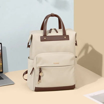 Women's large capacity backpack in synthetic leather fabric with adjustable shoulder straps in apricot colour