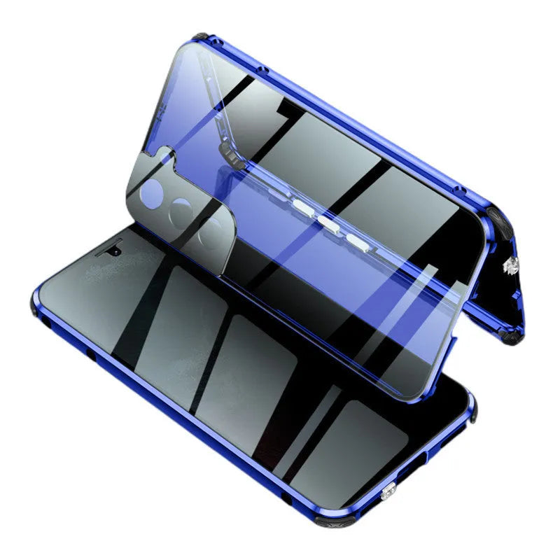 Anti-peeping magnetic clamshell phone case for Samsung Galaxy with double-sided glass protection in solid colour options