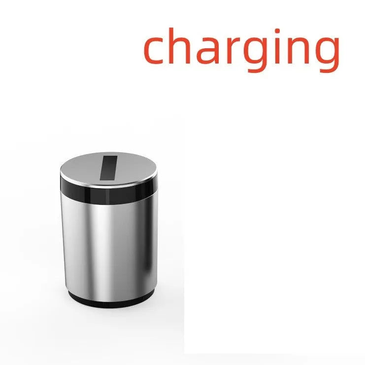 Silver aluminium intelligent induction ashtray with automatic opening lid for car and home use.