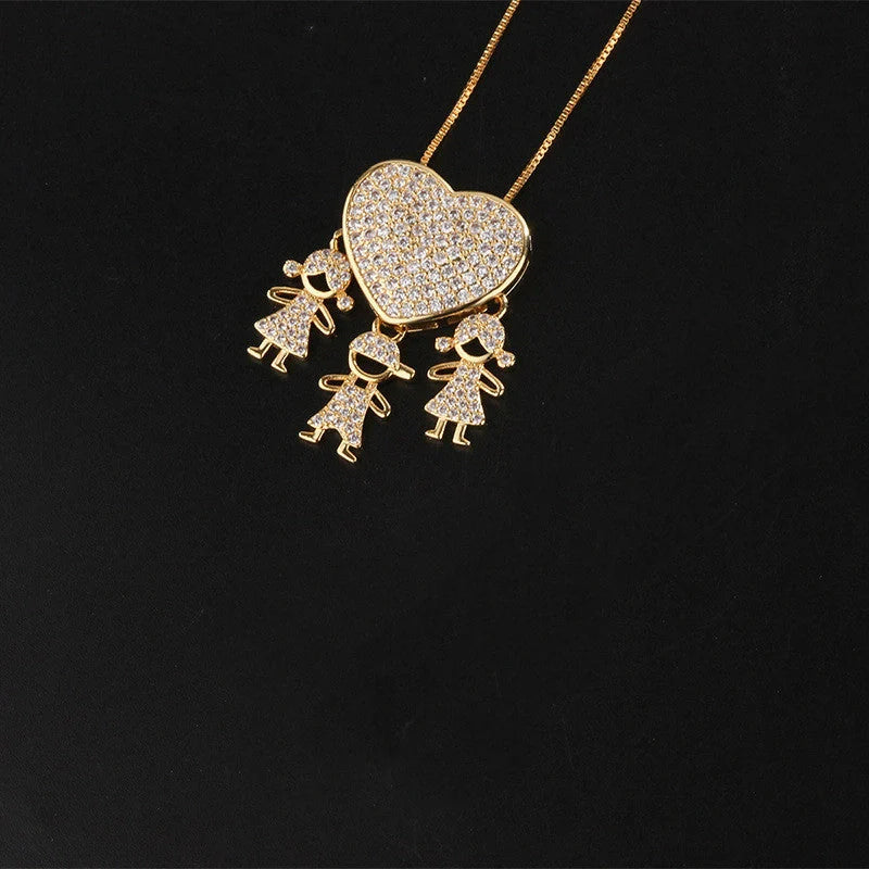 Gold cubic zirconia heart pendant necklace for mothers, symbolising family love.