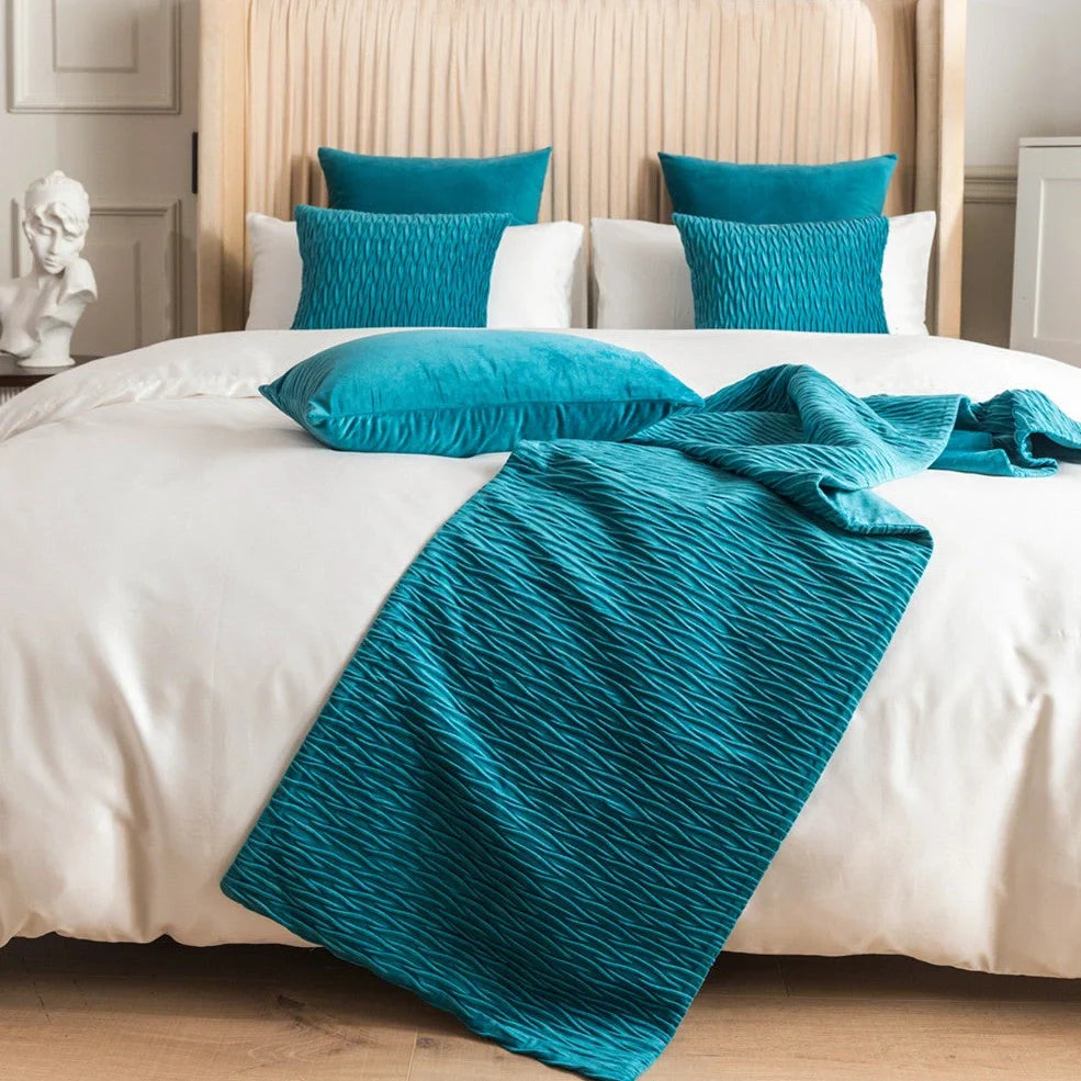 Pure cotton bed flag with texture pillow cover in various colours and UK bed sizes