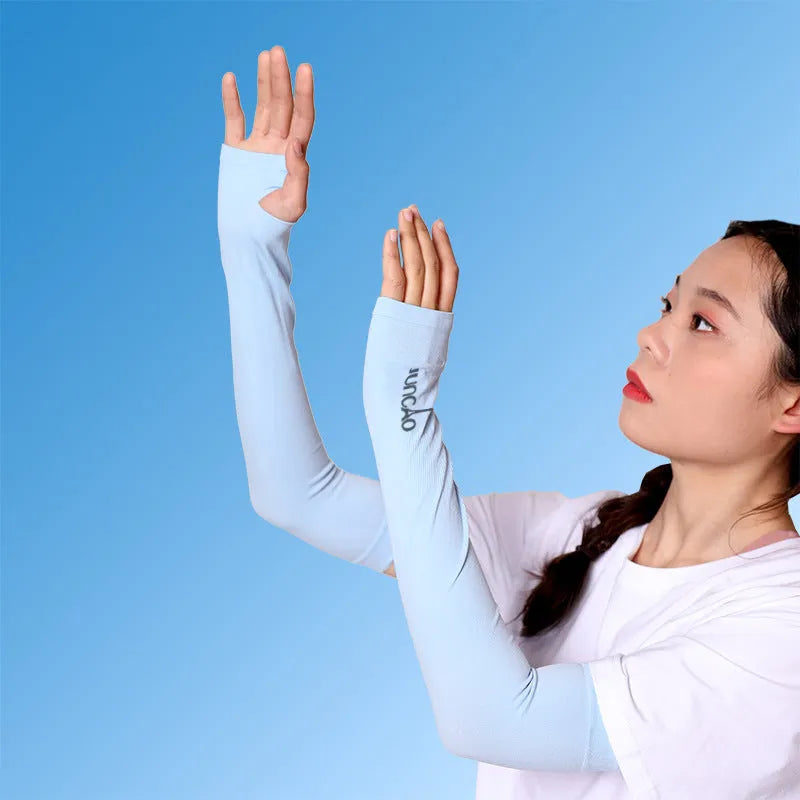 Driving Ice Sleeve Sun Protection Oversleeves for Men and Women made from cool viscose fibre in 26g or 35g weights with open-finger design and five colour choices including black, blue, grey, pink and white