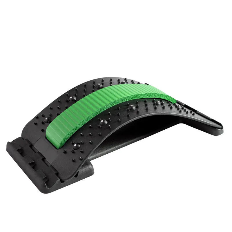 Adjustable back stretcher massager with multiple massage heads for lumbar spine pain relief