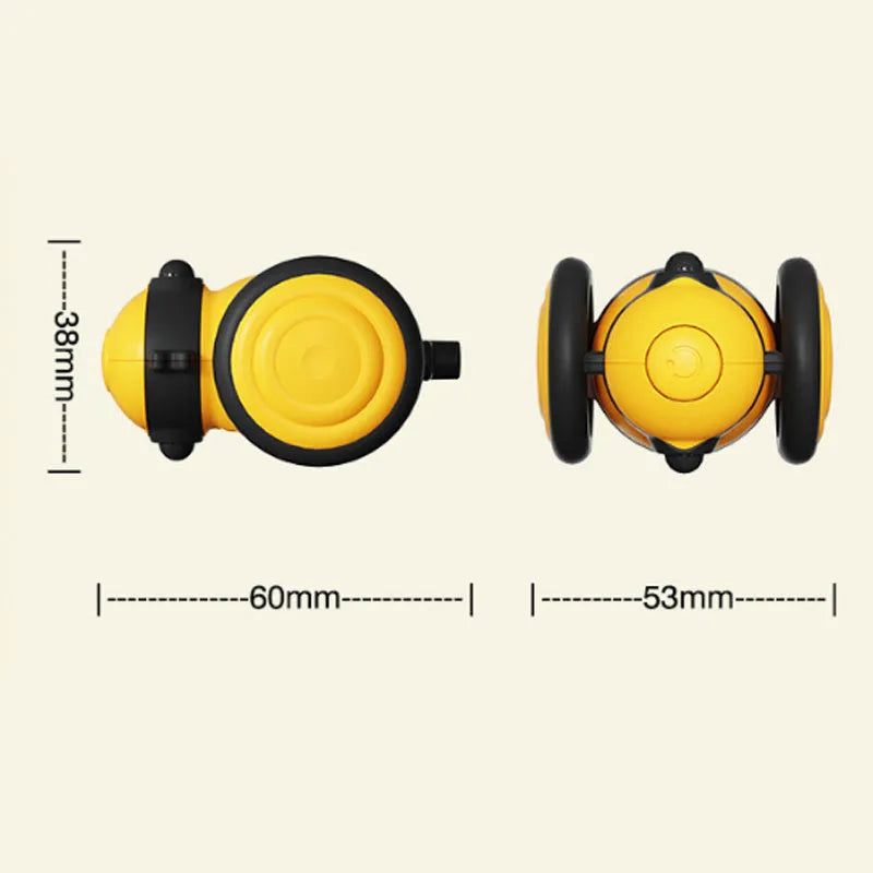Electric cat toy with bee design and feather teaser in pink or yellow colour options