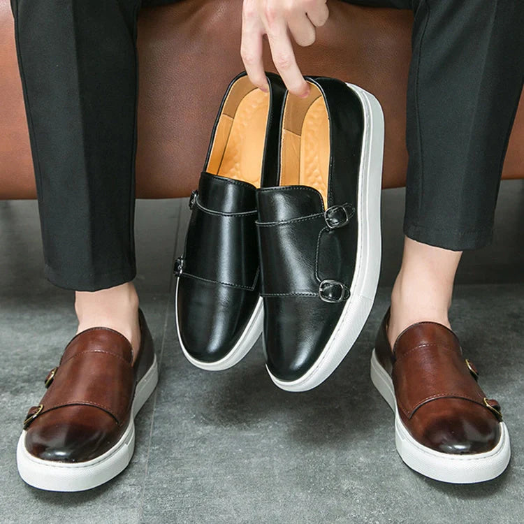 Stylish men's business casual loafers in black and brown