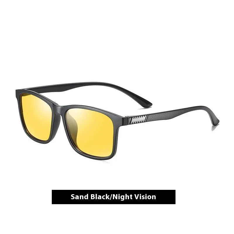 Men's polarised sunglasses with a blue frame and ice blue lenses for outdoor sports and driving.