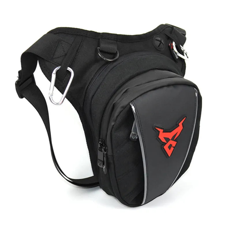 0105MC motorcycle leg bag in 1200D Oxford cloth shown in grey colour with crossbody strap