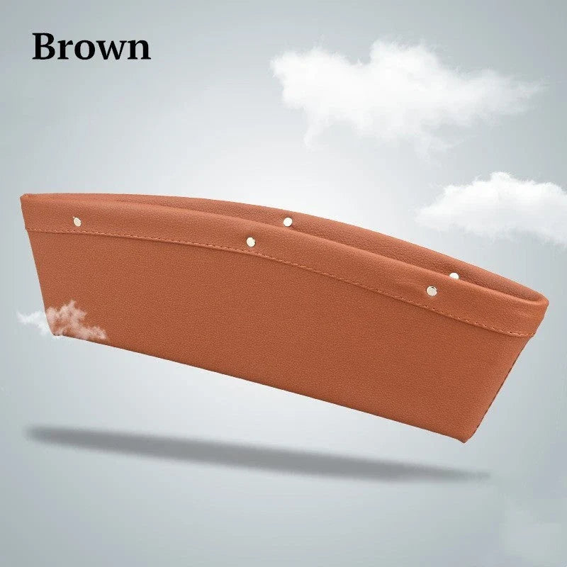 Premium faux leather car seat organiser in various colours, designed to fit between car seat and centre console for increased storage