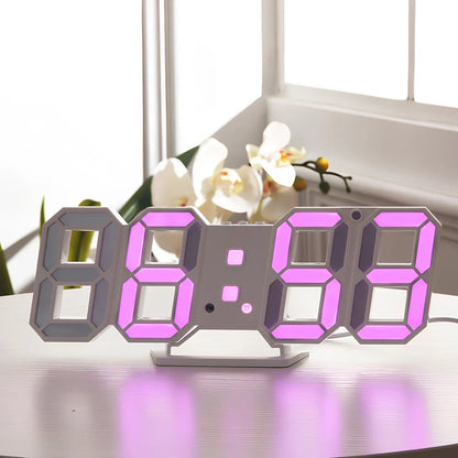 3D LED wall digital clock showing time, date and temperature with multiple colour options