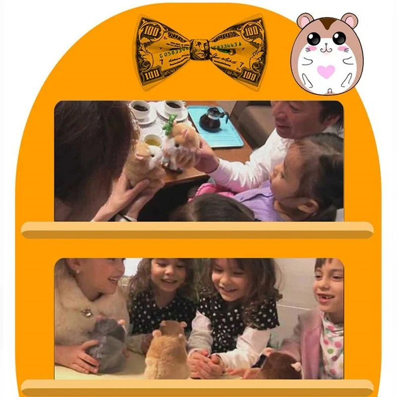 15cm talking hamster plush toy with repeat function in light brown, dark brown, and grey