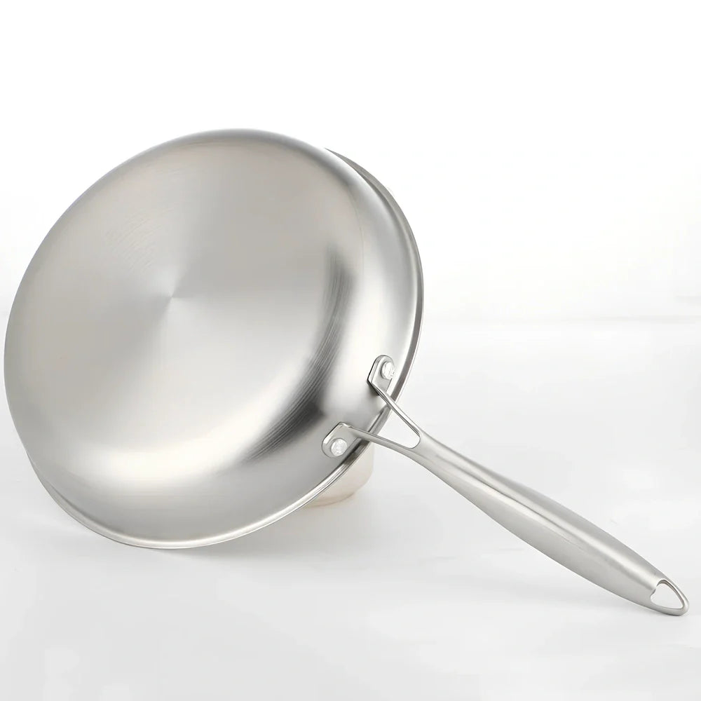 26cm stainless steel frying pan with even heat base, 1.2kg, suitable for induction hobs